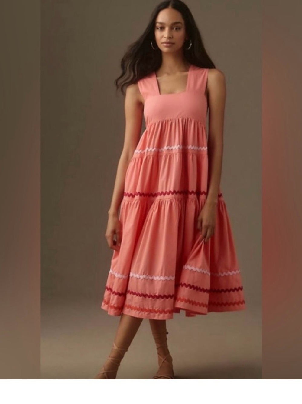 Anthropologie Helena Square Neck Dress  in Coral Pink